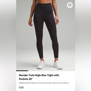 Lululemon Wunder Train High-Rise Tight with pockets 25”. Black, Size 4